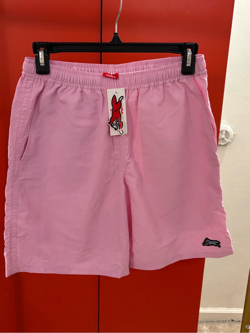 Icecream Pink Elastic Waist Shorts with Red Brand Tag